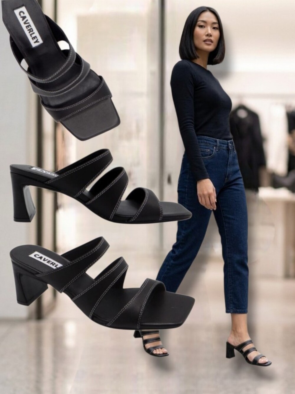 Like New 🖤 Caverley Women's Cady Black Leather Heeled Mules